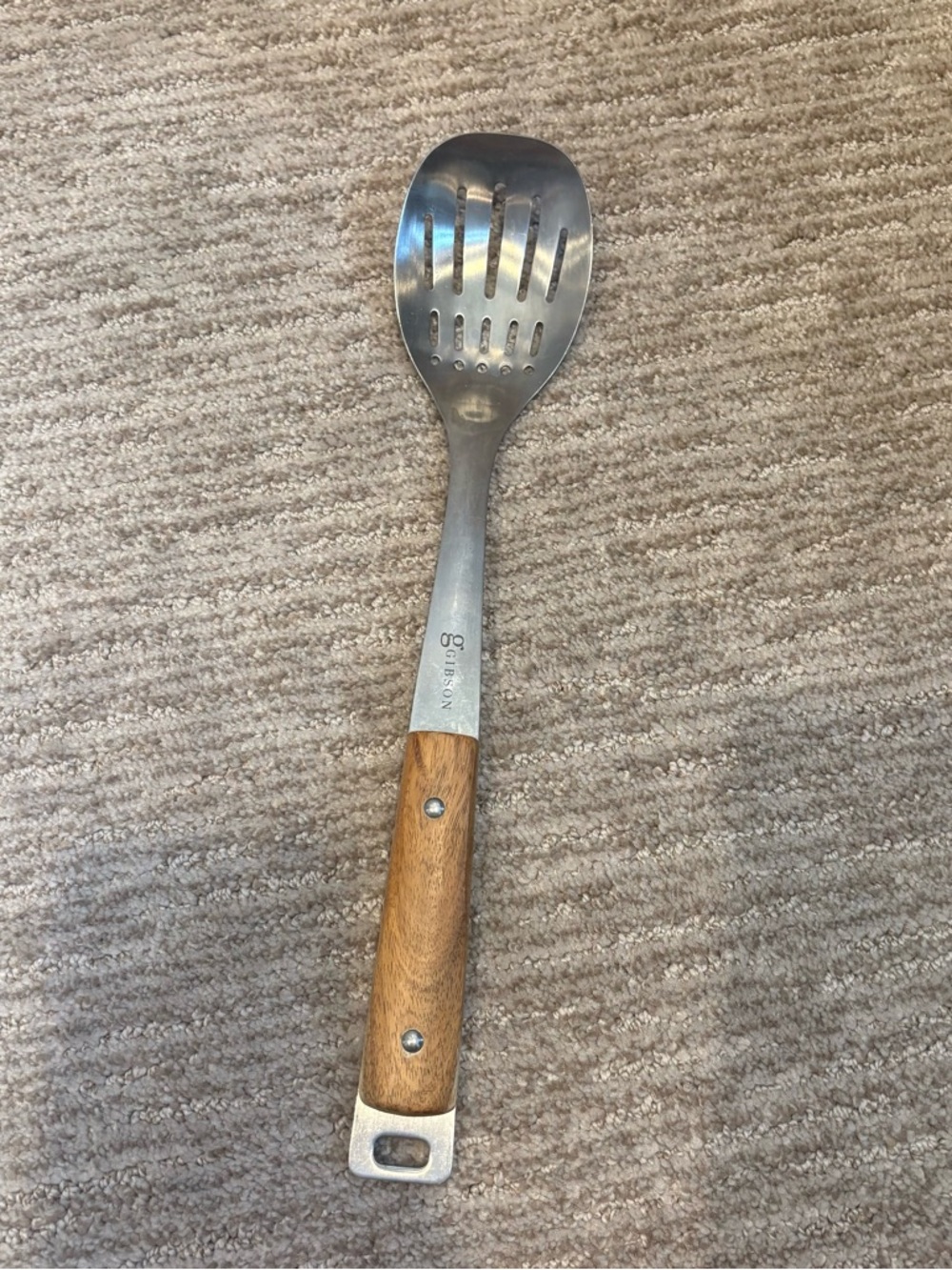 Gibson Stainless Steel Metal Slotted Serving Spoon with Wooden Handle
